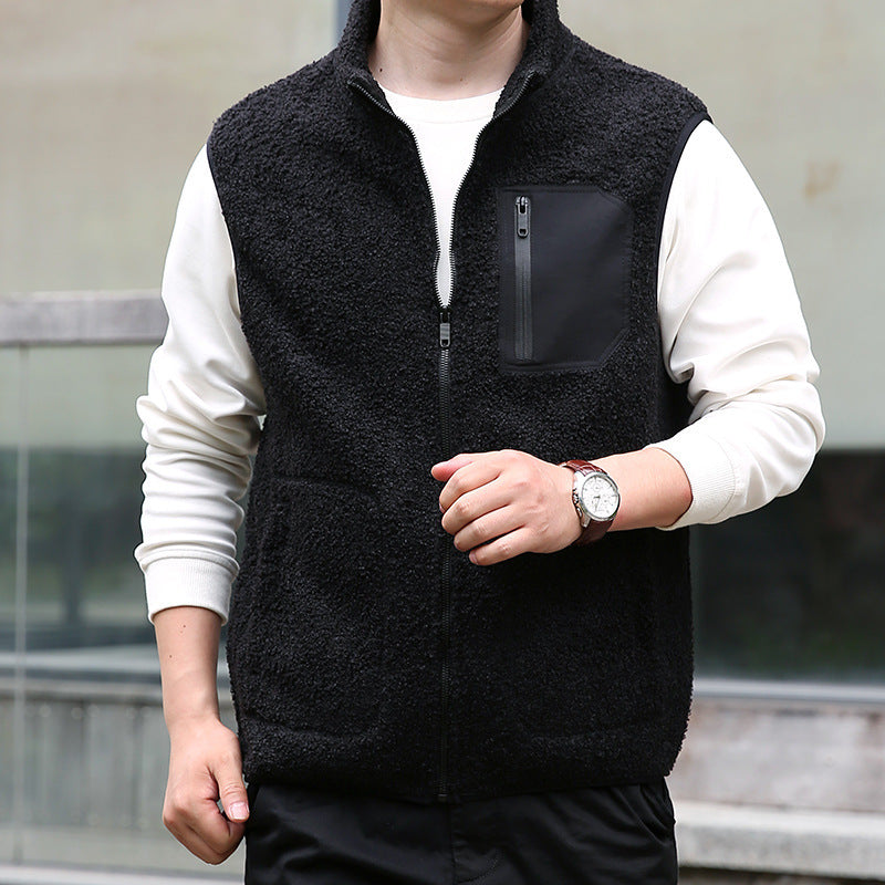 Herren Teddyfleece-Outdoorweste mit hohem Kragen, durchgehendem Reißverschluss und verschweißter Brusttasche Shop Nory