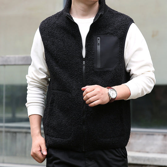 Herren Teddyfleece-Outdoorweste mit hohem Kragen, durchgehendem Reißverschluss und verschweißter Brusttasche Shop Nory