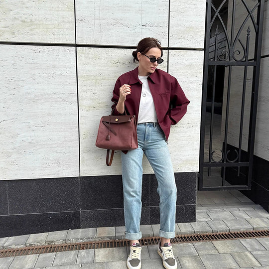 Damen Leichte Twill-Übergangsjacke mit Hemdkragen, verdecktem Reißverschluss und kastiger Silhouette Shop Nory