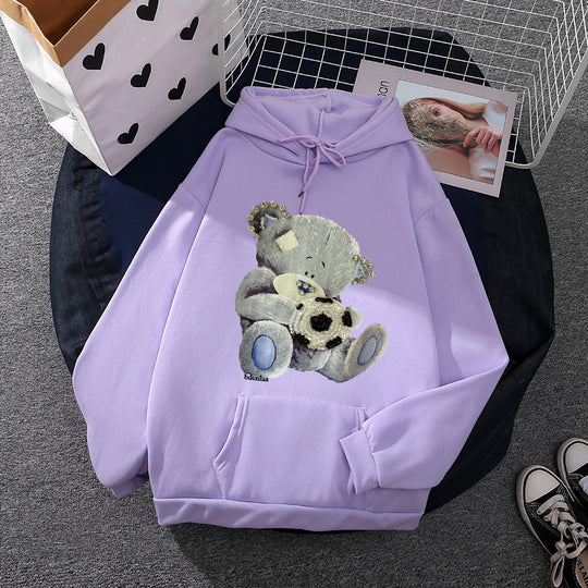 Damen nan kuscheliger Kapuzenpullover mit Teddy-Applikation, weichem Fleece-Futter und Kängurutasche Shop Nory