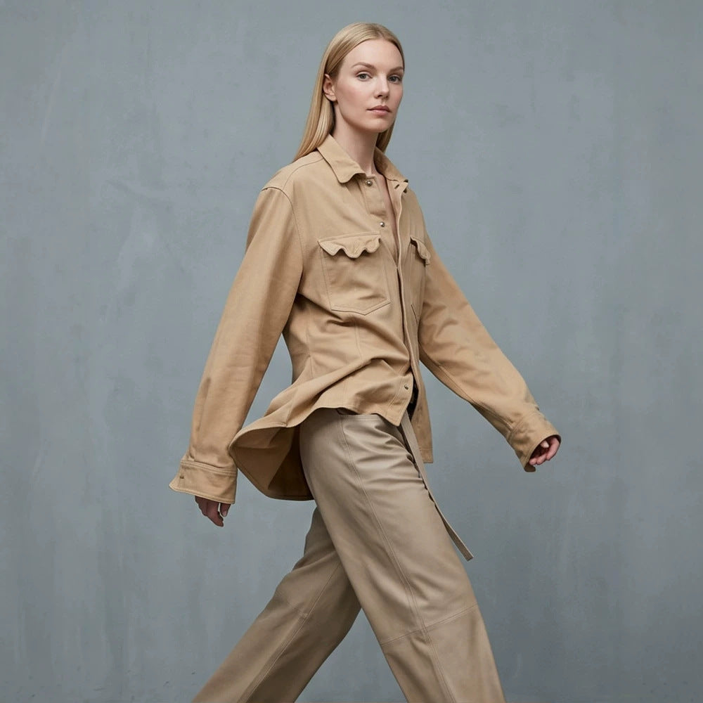 Damen Utility-Hemdjacke mit aufgesetzten Taschen und entspanntem Schnitt Shop Nory