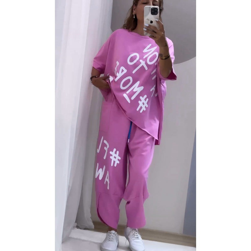 Damen Lässiges Set mit oversize T-Shirt und bequemen Jogginghose