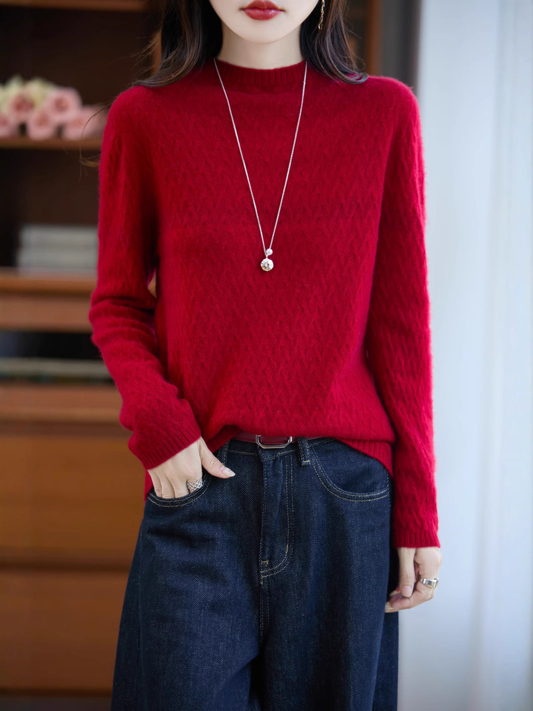 Damen Weicher Feinstrick‑Pullover mit kurzem Mockneck, leichter Mohair‑Optik und entspannter Silhouette Shop Nory
