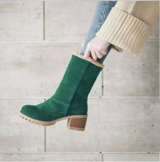 Damen Kurzschaft-Stiefelette mit Teddyfutter, Blockabsatz und Profilsohle Shop Nory