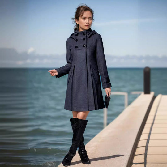 Damen Taillierter Wollmix-Mantel mit hohem Stehkragen und A-Linien-Silhouette Shop Nory