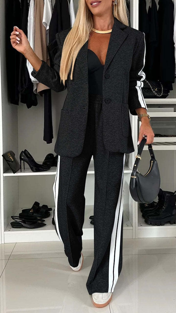 Damen Sportlich-elegantes Jersey-Tailoring-Set mit Longblazer und weitem Trackpant Shop Nory