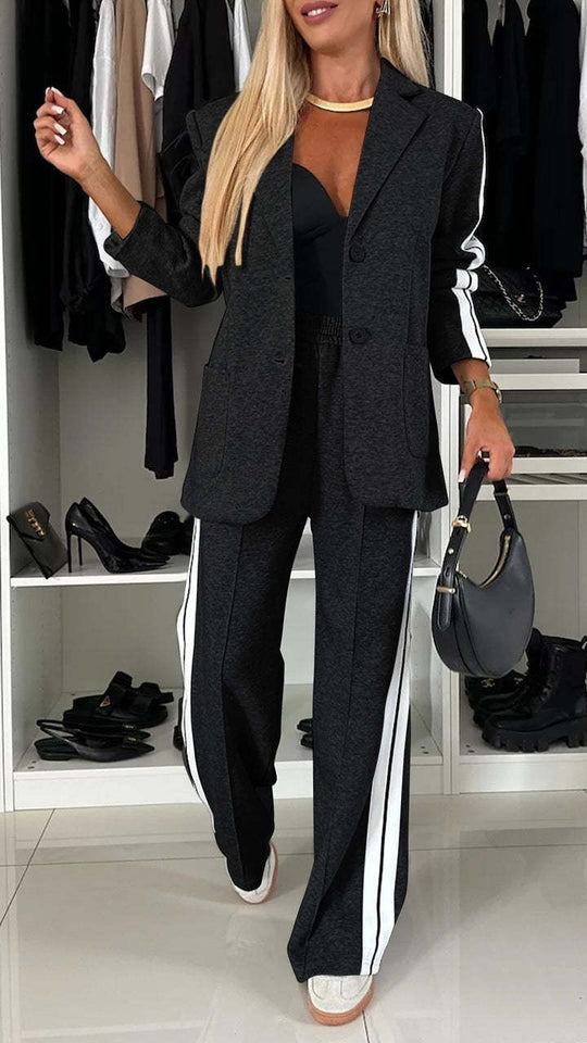 Damen Sportlich-elegantes Jersey-Tailoring-Set mit Longblazer und weitem Trackpant Shop Nory