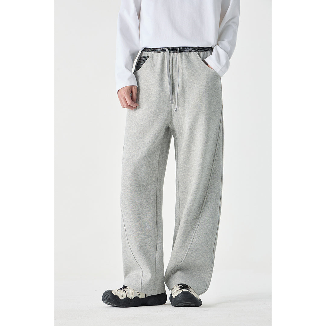 Damen Leichte Sweatpants mit hohem Gummibund, Karomusterbesatz und weitem Cropped Schnitt Shop Nory