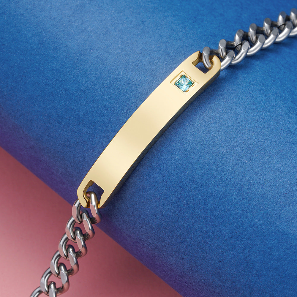 Damen Edelstahlarmband mit gravierbarem Plättchen und funkelndem Zirkonia Shop Nory