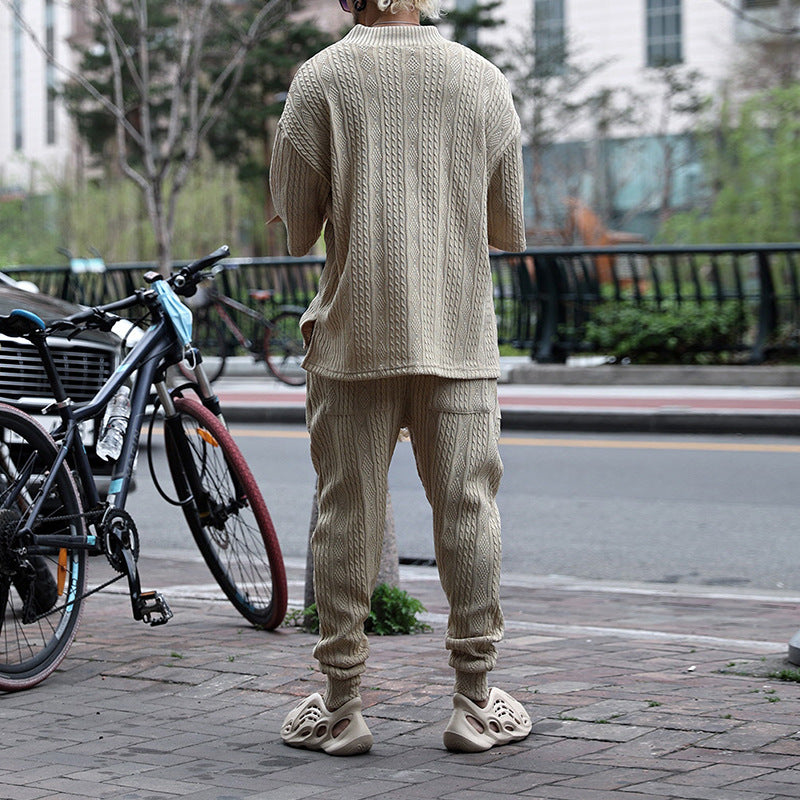 Herren Grobgestricktes Lounge-Set mit tiefem V‑Ausschnitt und Kordelzug-Jogger Shop Nory