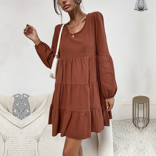 Damen Stufiges Babydoll-Minikleid mit weitem Volantrock und Ballonärmeln Shop Nory
