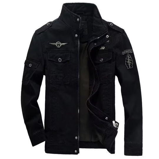Herren Leichte Canvas-Utilityjacke im Military‑Look mit Stehkragen, Epauletten und Brustpattentaschen Shop Nory