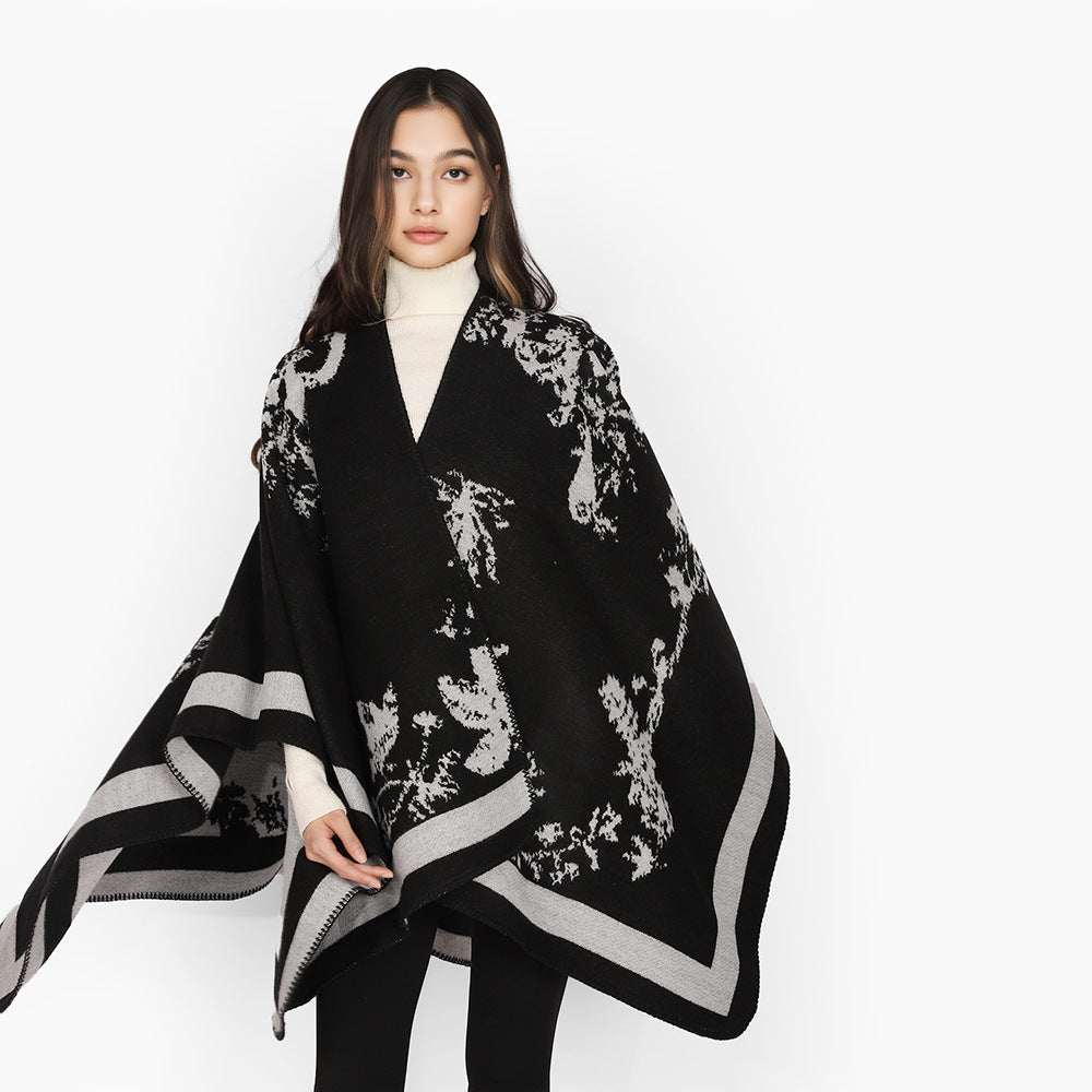 Damen Eleganter Cape‑Poncho im Kimono‑Schnitt mit Jacquard‑Strick Shop Nory