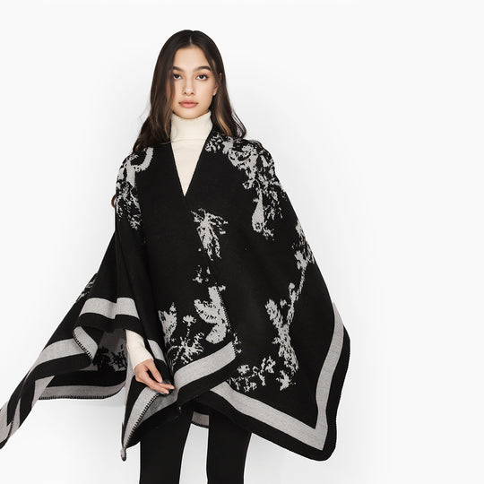 Damen Eleganter Cape‑Poncho im Kimono‑Schnitt mit Jacquard‑Strick Shop Nory