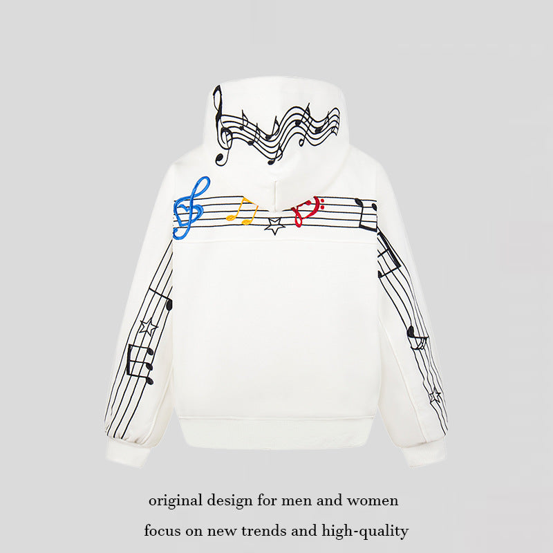 Damen Oversize Kapuzenpullover mit musikalischer Notenstickerei und geripptem Saum Shop Nory