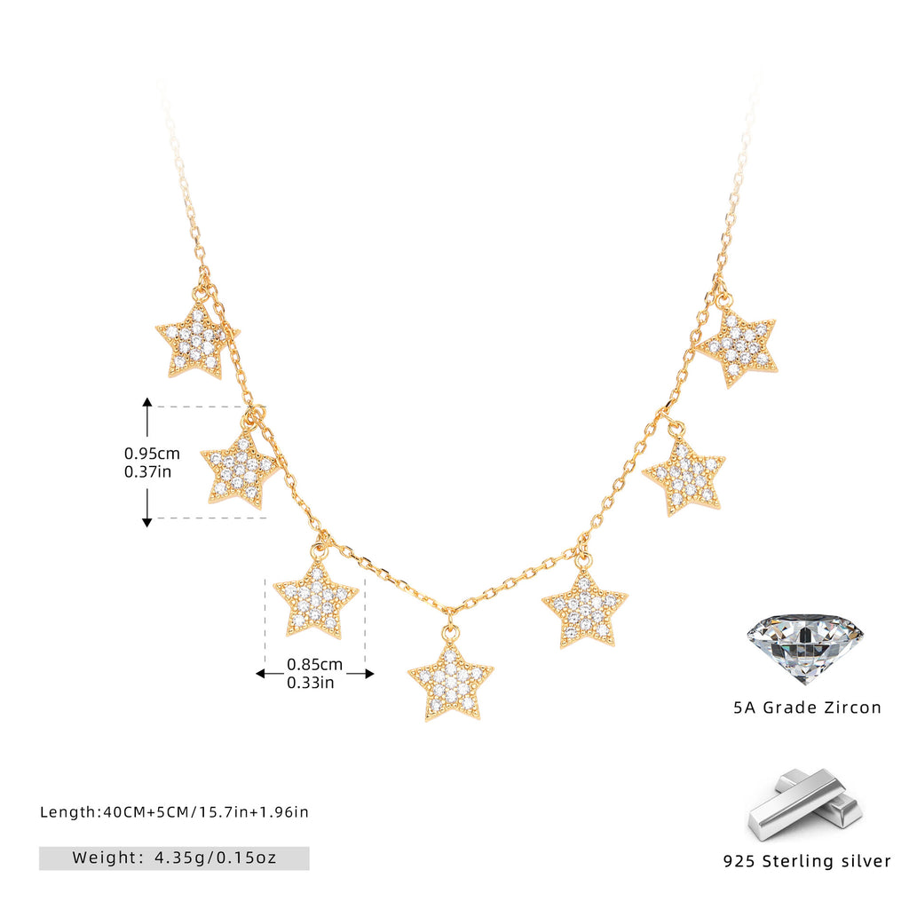 Damen Halskette mit funkelnden Stern-Anhängern aus 925 Sterling Silber Shop Nory