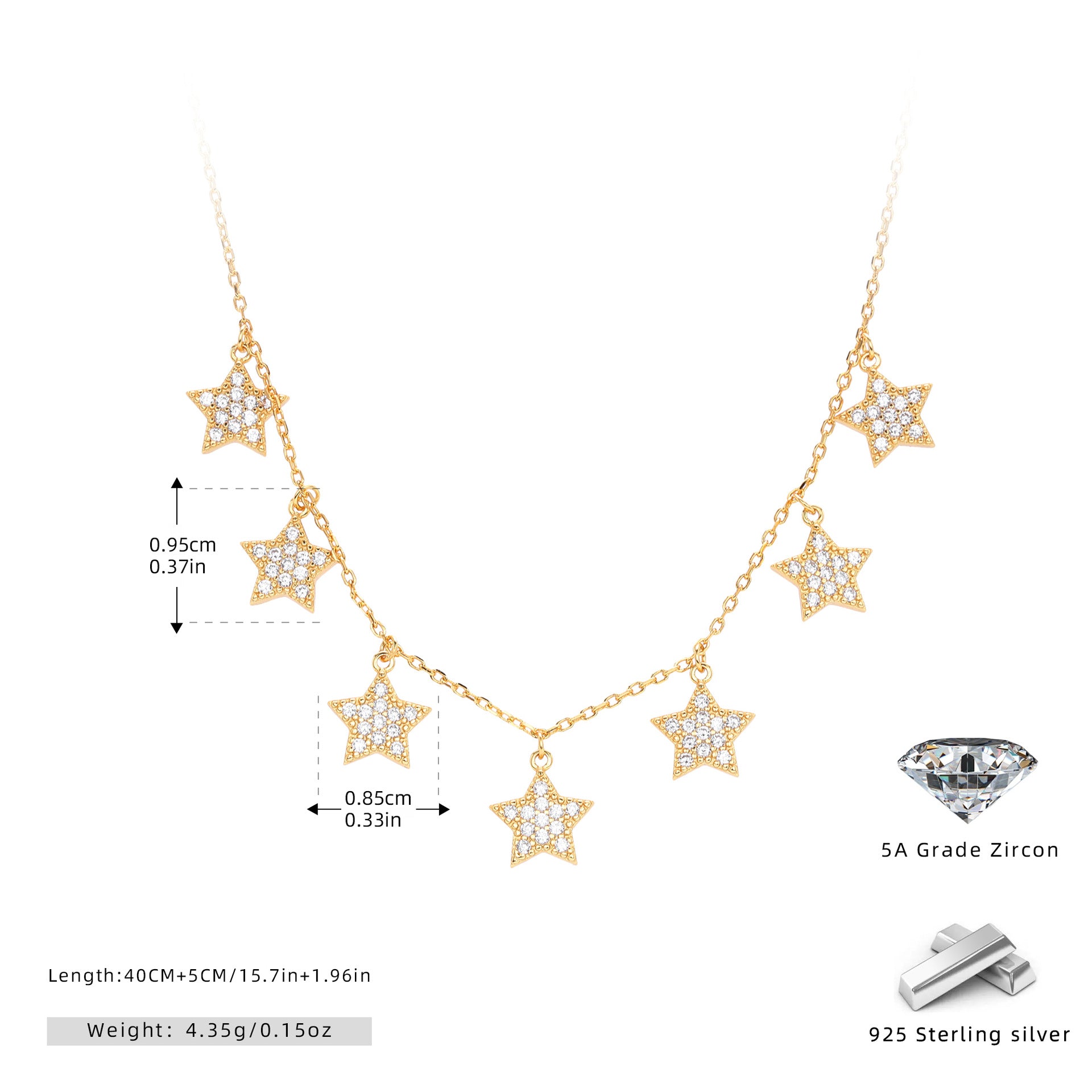 Damen Halskette mit funkelnden Stern-Anhängern aus 925 Sterling Silber Shop Nory