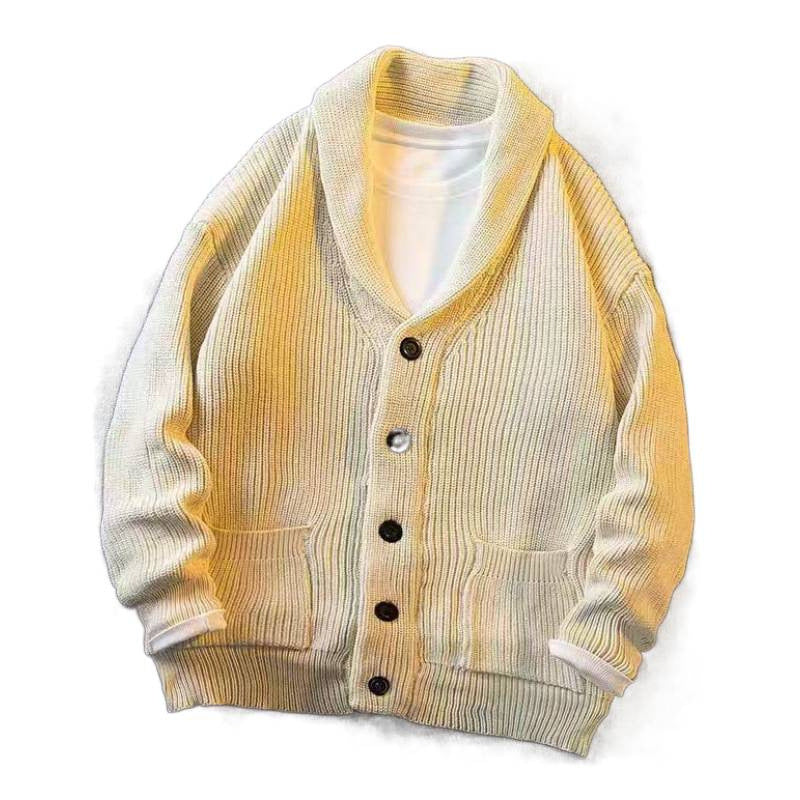 Herren Schalkragen-Cardigan aus grobem Rippstrick mit Taschen & Knopfleiste Shop Nory