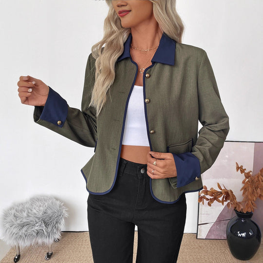 Damen Kurzblazer mit Kontrastpaspel, Umlegekragen und Zierknöpfen Shop Nory