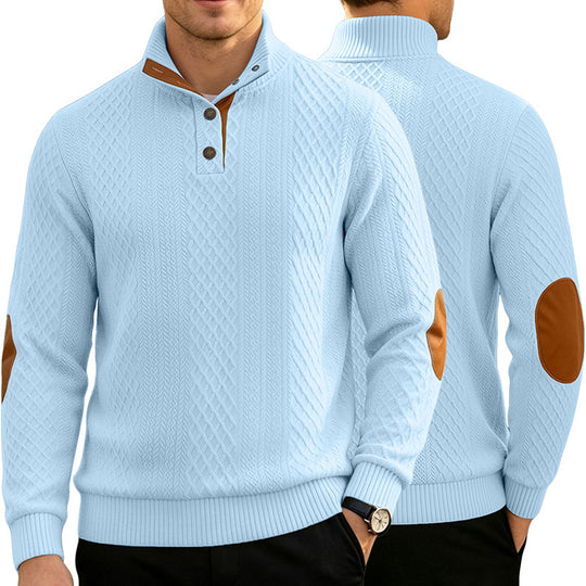 Herren Kabelstrick Troyer Pullover mit Stehkragen und Lederoptik-Ellbogen-Patches Shop Nory