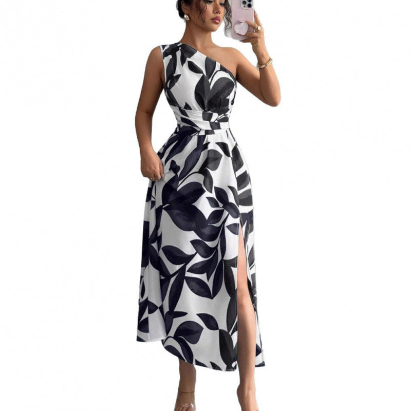 Damen Maxikleid mit asymmetrischem Schnitt und floralem Design