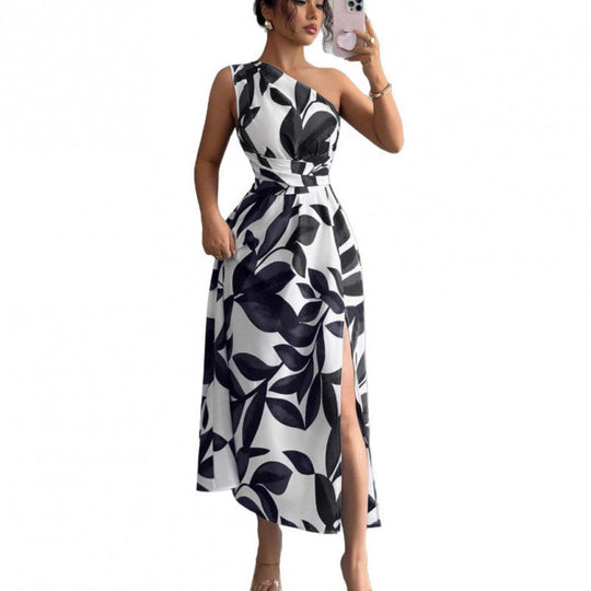 Damen Maxikleid mit asymmetrischem Schnitt und floralem Design
