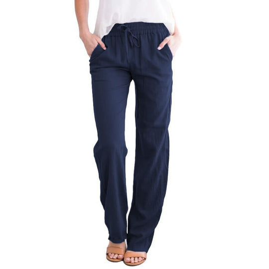 Damen Leichte Leinenoptik Palazzo-Hose mit Gummibund, Tunnelzug und Eingrifftaschen Shop Nory