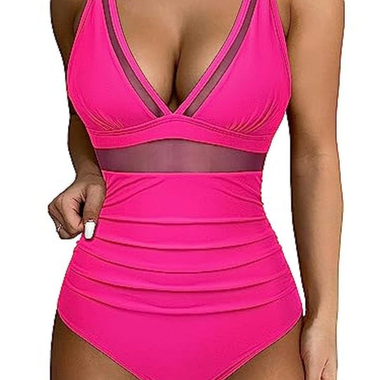 Damen Hochtaillierter Badeanzug mit transparenten Einsätzen