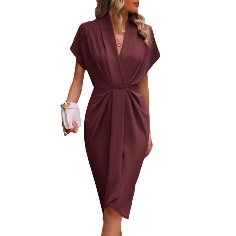 Damen Wickelkleid mit elegantem V-Ausschnitt und Drapierung