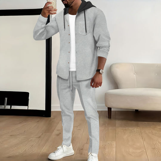 Herren nan strukturiertes Overshirt mit Kapuze und abgestimmter Relaxhose Shop Nory