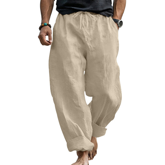 Herren Locker geschnittene Leinen-Loungehose mit Kordelzug, Umschlagsaum und Taschen Shop Nory