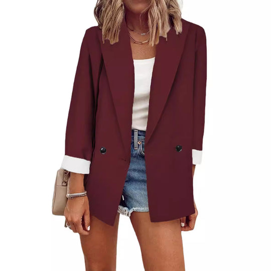 Damen Oversize Longline-Blazer mit 3/4-Ärmeln, Kontrastumschlag und aufgesetzten Taschen Shop Nory