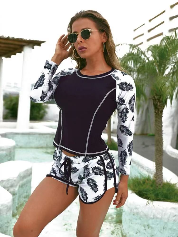Damen Langarm Surf-Badeanzug mit floralem Muster
