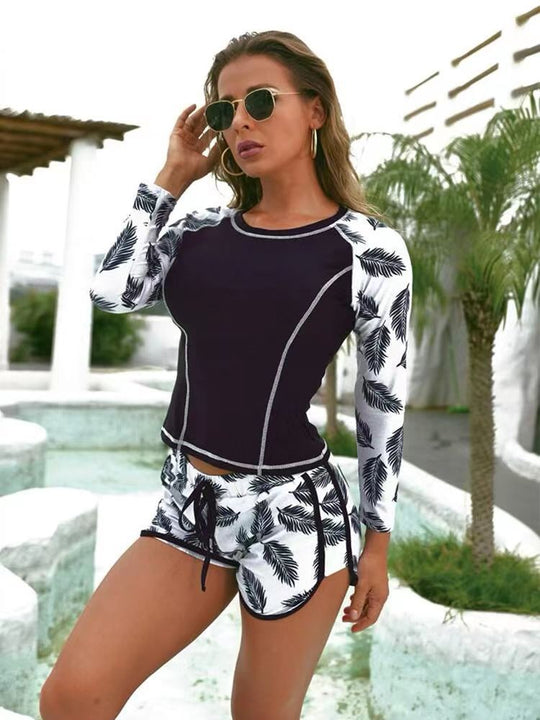Damen Langarm Surf-Badeanzug mit floralem Muster