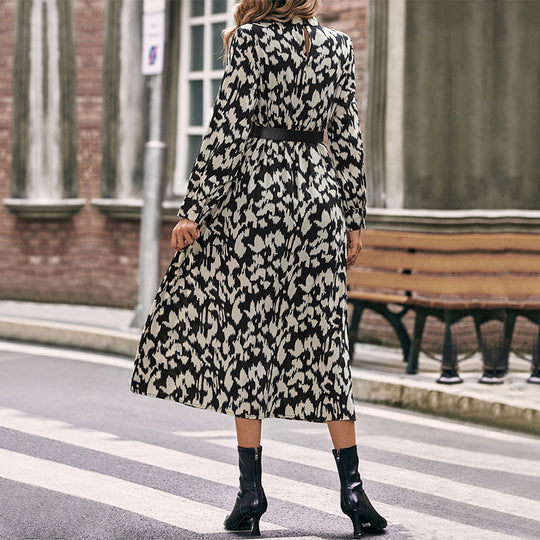 Damen Midikleid mit animalinspiriertem Print, Stehkragen und taillierendem Gürtel Shop Nory