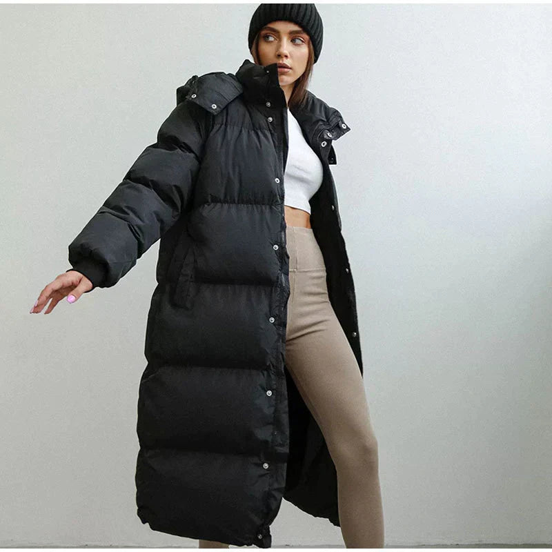 Shopnory | Winter Lange Steppjacke mit Futter für Damen Ideal für Kaltes Wetter