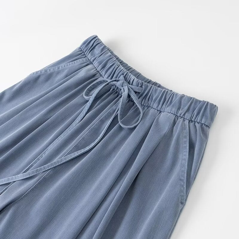 Damen Weite Palazzo‑Hose mit hohem Elastbund, Tunnelzug und Eingrifftaschen Shop Nory