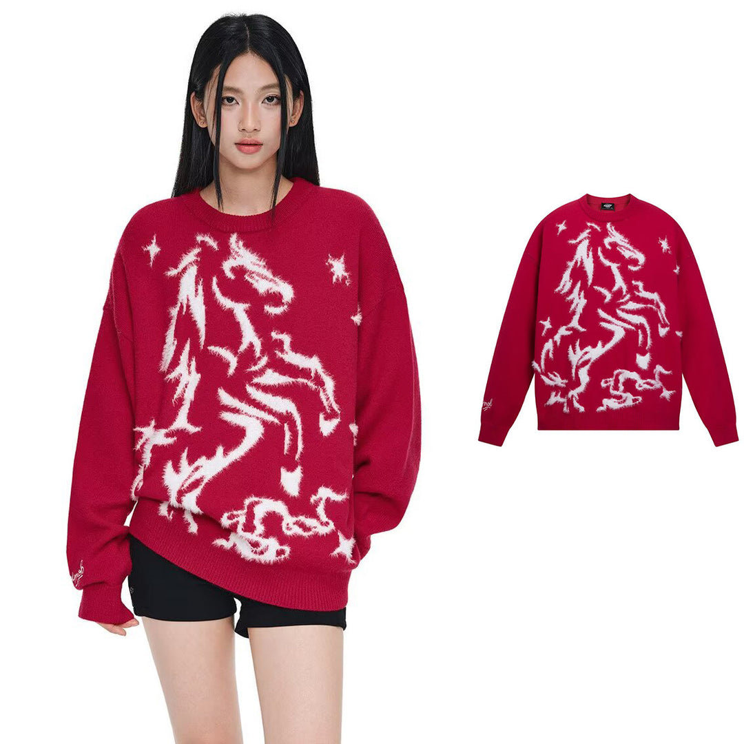 Damen Kuscheliger Oversized Pullover mit Einhornmotiv Shop Nory