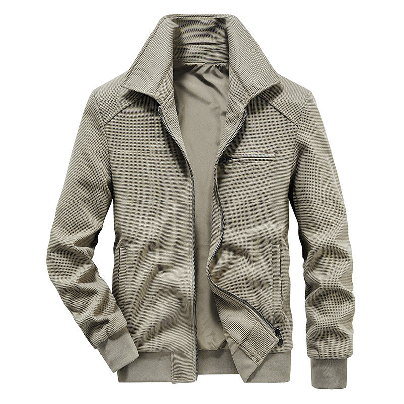 Herren texturierte Strick-Übergangsjacke mit Stehkragen und Reißverschluss Shop Nory