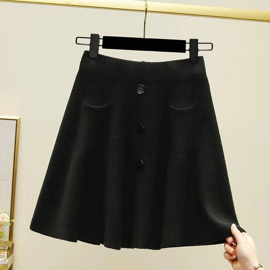 Damen Eleganter Strickrock mit Knöpfen Shop Nory