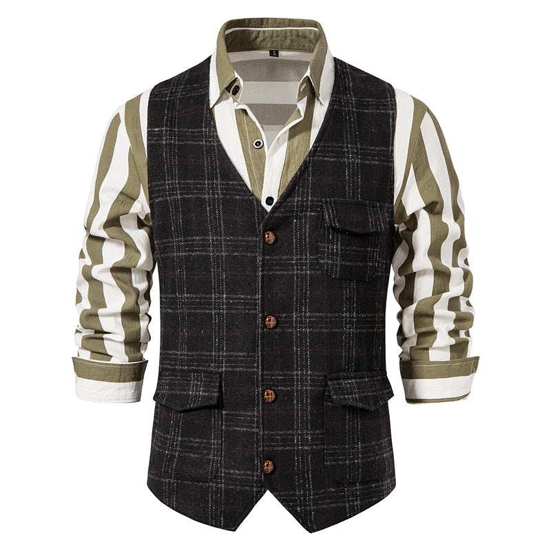 Herren kariertes Wollmix Gilet mit Brusttasche und aufgesetzten Seitentaschen Shop Nory