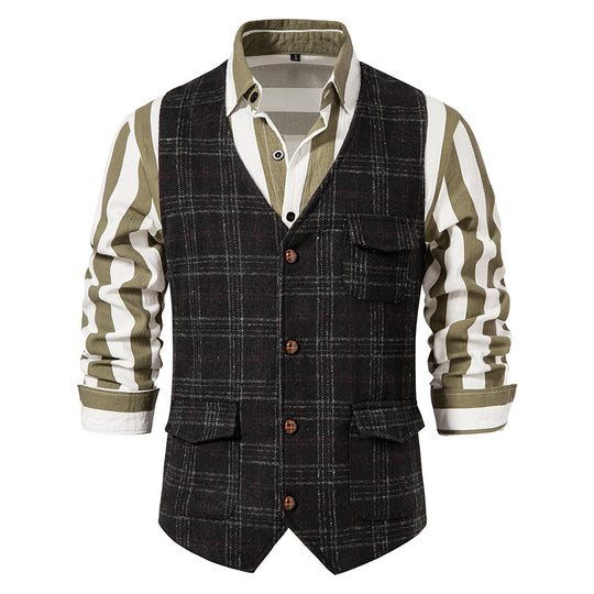 Herren kariertes Wollmix Gilet mit Brusttasche und aufgesetzten Seitentaschen Shop Nory