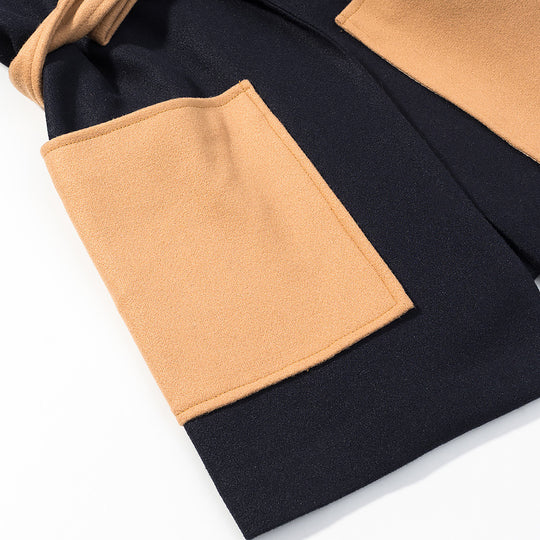 Damen Kurzmantel mit Bindegürtel, Kontrasttaschen und Kunstfellmanschetten Shop Nory