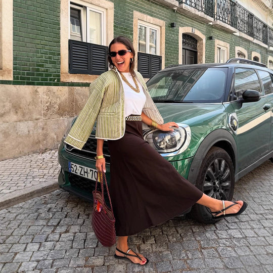Damen Kurz gesteppte Streifenjacke im Boxy‑Cut mit Rundkragen und aufgesetzten Taschen Shop Nory