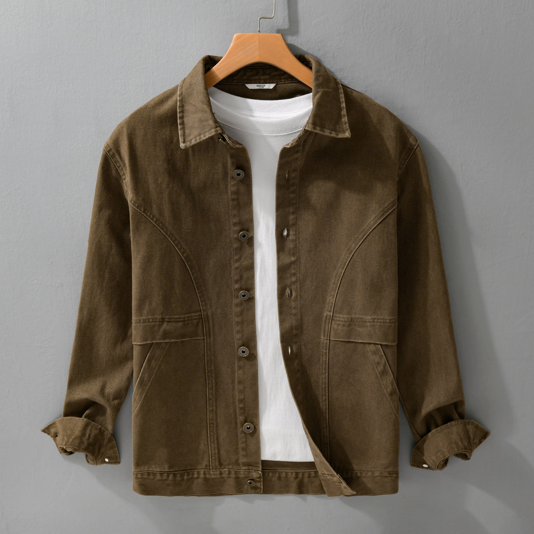 Herren robuste Canvas-Workerjacke mit Fronttaschen und markanten Ziernähten Shop Nory