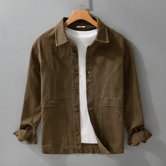 Herren robuste Canvas-Workerjacke mit Fronttaschen und markanten Ziernähten Shop Nory