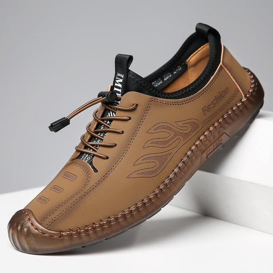 Herren Casual-Mokassin-Sneaker mit elastischer Schnellzug-Schnürung, gesticktem Flammenmotiv und genähter Gummilaufsohle Shop Nory