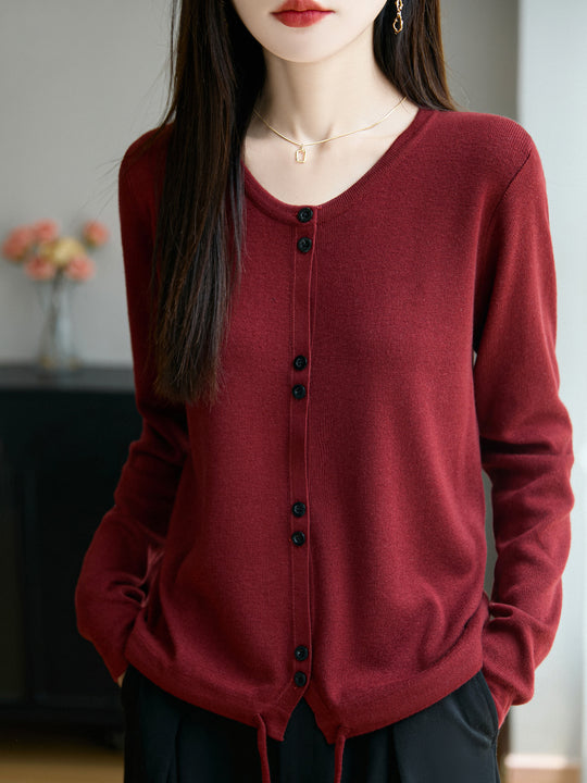 Damen Leichter Feinstrick-Knopfleisten-Cardigan mit Rundhalsausschnitt Shop Nory