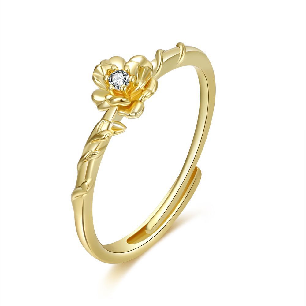 Damen Zarter Blumenring mit funkelndem Stein Shop Nory