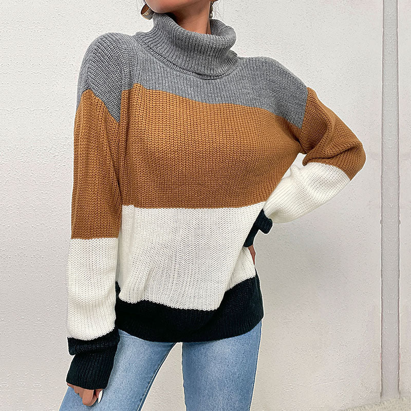 Damen Rollkragen-Colorblock-Pullover aus Grobstrick Shop Nory